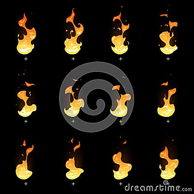 Fire sprite sheet. Cartoon vector flame game animation Vector Illustration