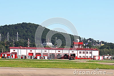 Fire station at the airport Stock Photo