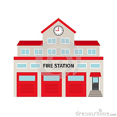 Fire station flat colorful building icon Vector Illustration