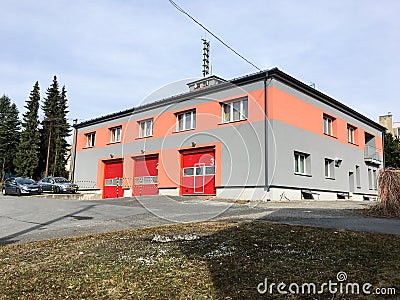 Fire station in Senov with three doors for firetrucks Editorial Stock Photo