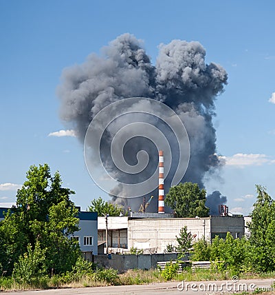 Fire on a suburb warehouse Stock Photo