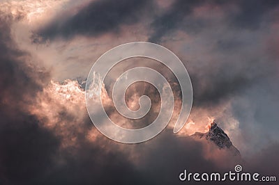 Fire sunrise in the mountains Stock Photo