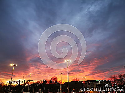 The fire sunset over the city Editorial Stock Photo