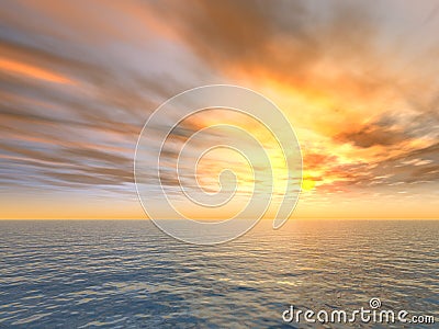 Fire Sunset Over Sea Stock Photo