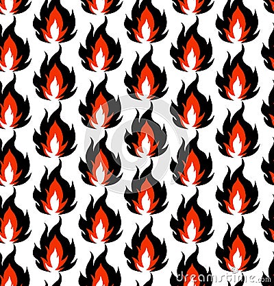 Fire symbols seamless pattern isolated on white background. Vector illustration. Flame pattern. Vector Illustration