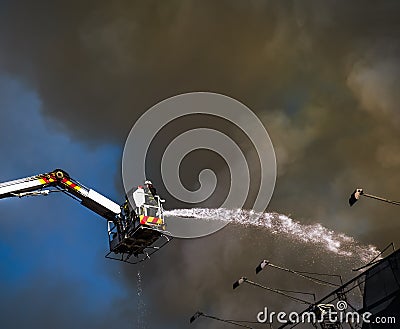 Fire in a three-story house in Kiev Editorial Stock Photo