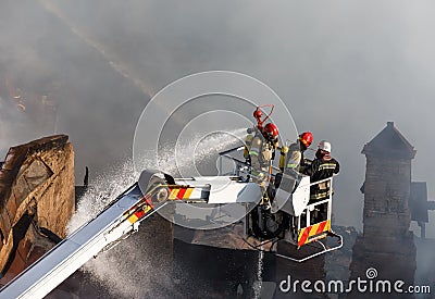 Fire in a three-story house in Kiev Editorial Stock Photo