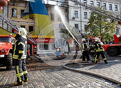 Fire in a three-story house in Kiev Editorial Stock Photo