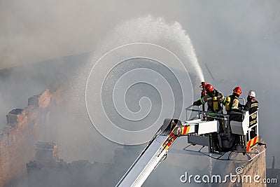 Fire in a three-story house in Kiev Editorial Stock Photo