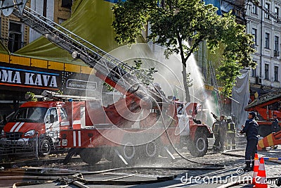 Fire in a three-story house in Kiev Editorial Stock Photo