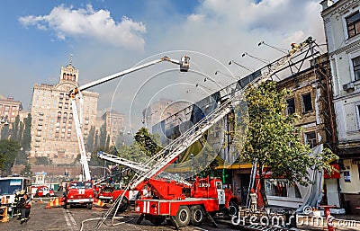 Fire in a three-story house in Kiev Editorial Stock Photo