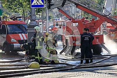 Fire in a three-story house in Kiev Editorial Stock Photo