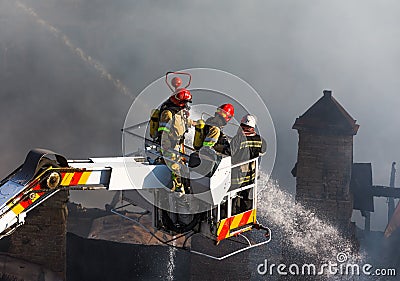 Fire in a three-story house in Kiev Editorial Stock Photo