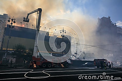 Fire in a three-story house in Kiev Editorial Stock Photo