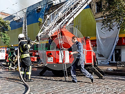 Fire in a three-story house in Kiev Editorial Stock Photo