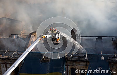 Fire in a three-story house in Kiev Editorial Stock Photo