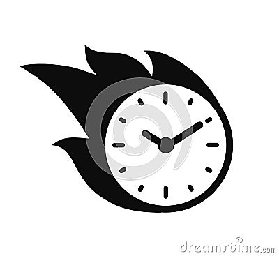 Fire time icon, clock in fire icon, fast time management logo, deadline concept design, stopwatch flames sign â€“ vector Vector Illustration