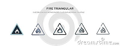 Fire triangular icon in different style vector illustration. two colored and black fire triangular vector icons designed in filled Vector Illustration