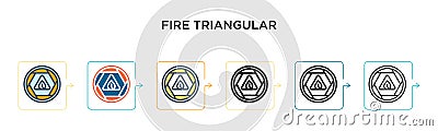 Fire triangular signal vector icon in 6 different modern styles. Black, two colored fire triangular signal icons designed in Vector Illustration