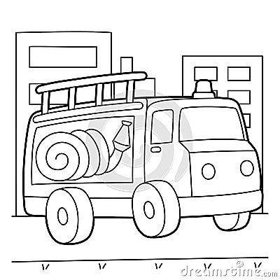 Fire Truck Coloring Page Vector Illustration