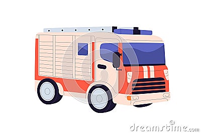 Fire truck, engine. Firetruck, emergency vehicle. Firefighting car, lorry. Firefighters auto transport with professional Vector Illustration