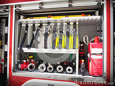 Fire truck equipment Stock Photo