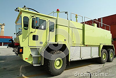 Fire truck in port Stock Photo