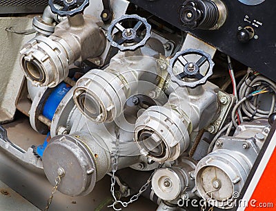 Fire truck valves Stock Photo