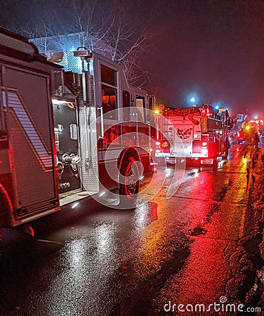 Fire trucks in Winter Walk night time parade Editorial Stock Photo
