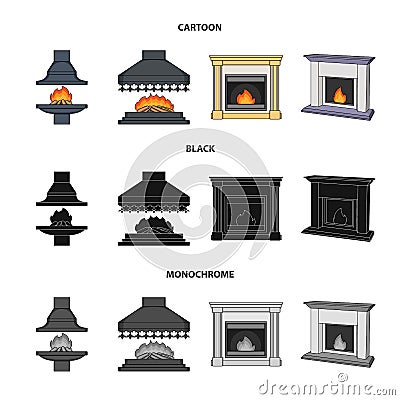 Fire, warmth and comfort.Fireplace set collection icons in cartoon,black,monochrome style vector symbol stock Vector Illustration