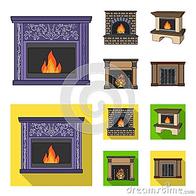 Fire, warmth and comfort.Fireplace set collection icons in cartoon,flat style vector symbol stock illustration web. Vector Illustration