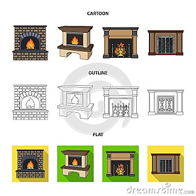 Fire, warmth and comfort.Fireplace set collection icons in cartoon,outline,flat style vector symbol stock illustration Vector Illustration