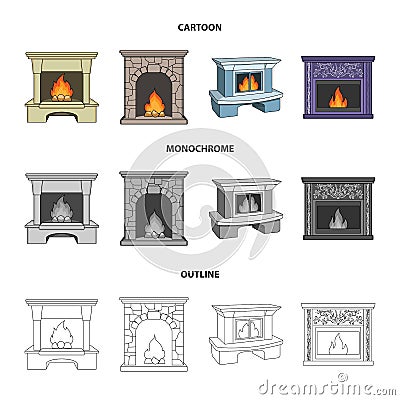 Fire, warmth and comfort.Fireplace set collection icons in cartoon,outline,monochrome style vector symbol stock Vector Illustration