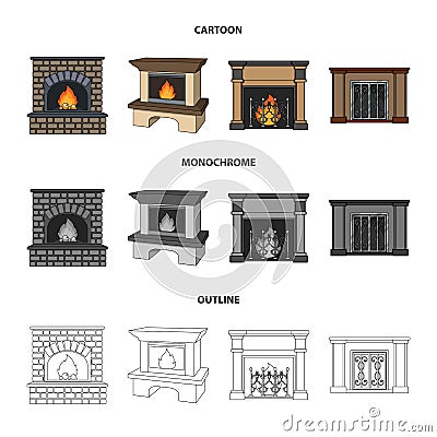 Fire, warmth and comfort.Fireplace set collection icons in cartoon,outline,monochrome style vector symbol stock Vector Illustration