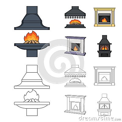 Fire, warmth and comfort.Fireplace set collection icons in cartoon,outline style vector symbol stock illustration web. Vector Illustration