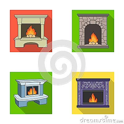 Fire, warmth and comfort.Fireplace set collection icons in flat style vector symbol stock illustration web. Vector Illustration