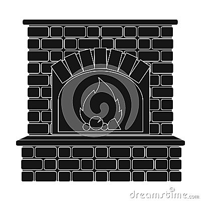 Fire, warmth and comfort. Fireplace single icon in black style vector. Vector Illustration