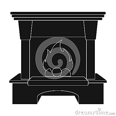 Fire, warmth and comfort. Fireplace single icon in black style vector symbol stock illustration web. Vector Illustration