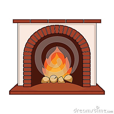 Fire, warmth and comfort. Fireplace single icon in cartoon style Vector Illustration