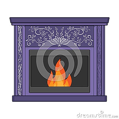 Fire, warmth and comfort. Fireplace single icon in cartoon style Vector Illustration