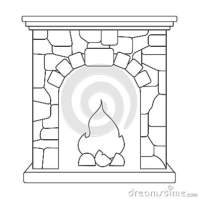 Fire, warmth and comfort. Fireplace single icon in outline style vector. Vector Illustration