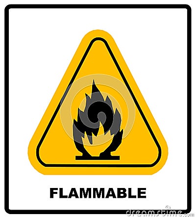 Fire warning sign in yellow triangle. High Flammable Materials Vector Illustration