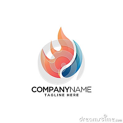 Fire with water logo design template.abstract flame icon Vector Illustration