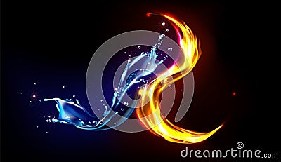 Fire and water splash abstract design, opposites Vector Illustration