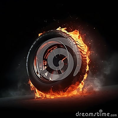 Fire wheel on dark background Stock Photo