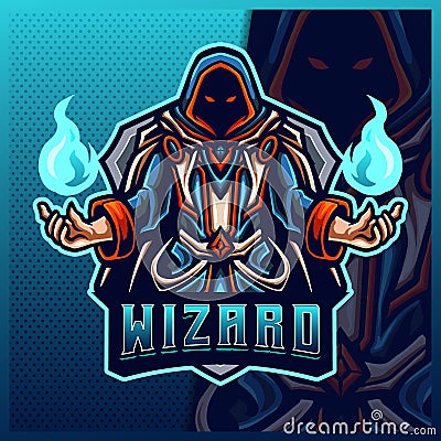 Fire Wizard Magician mascot esport logo design illustrations vector template, Witch , Magician logo for team game streamer Vector Illustration