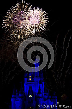 Fire Works and Disney World Castle Editorial Stock Photo