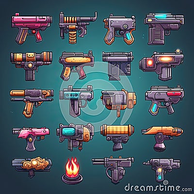 firearm pistol weapon game ai generated Cartoon Illustration