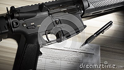 Firearm with public domain purchase form Stock Photo