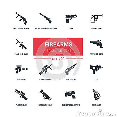 Firearms - flat design style icons set Vector Illustration